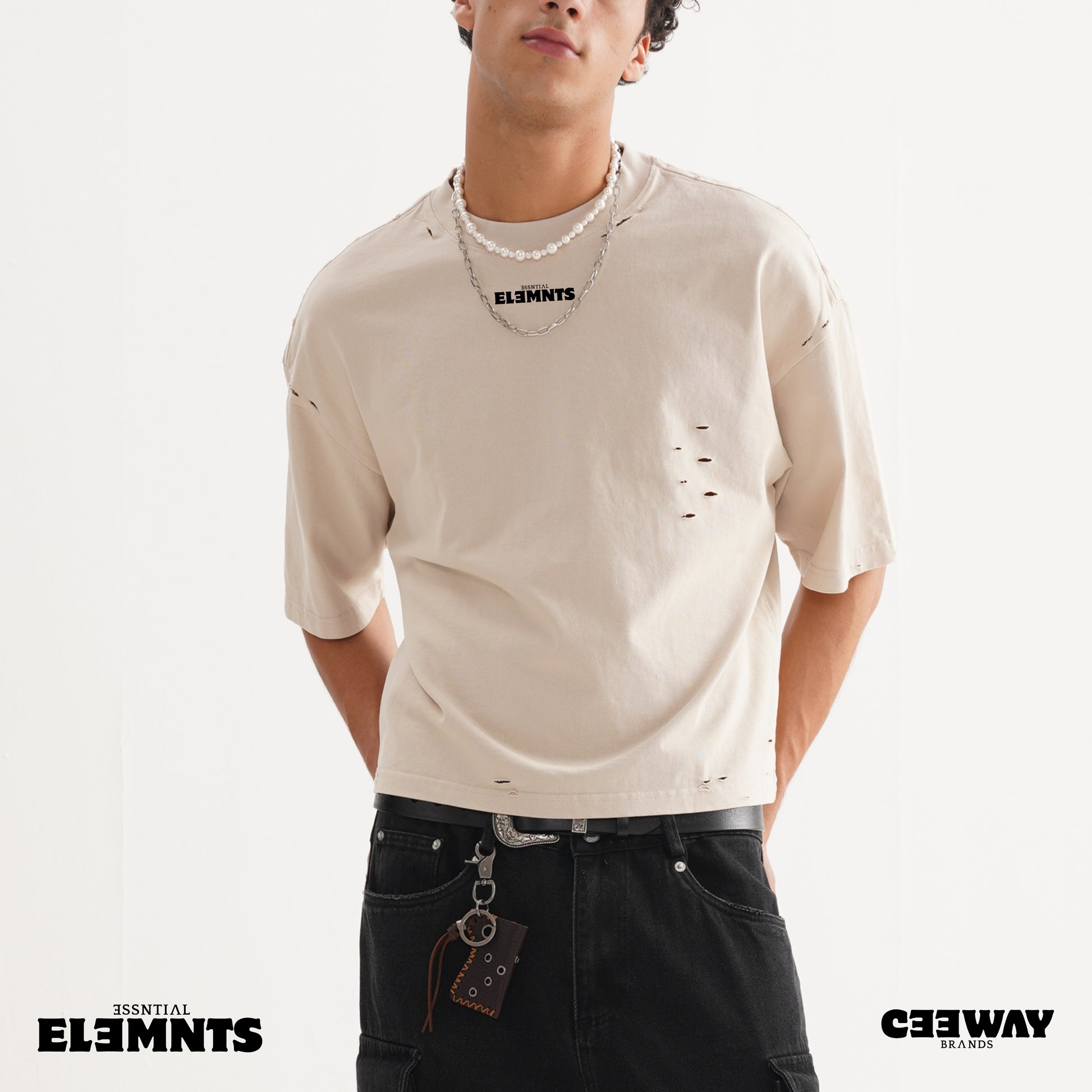 ESSNTIAL ELEMNTS Unisex Oversize DS Frayed Tee - Essntial Elemnts