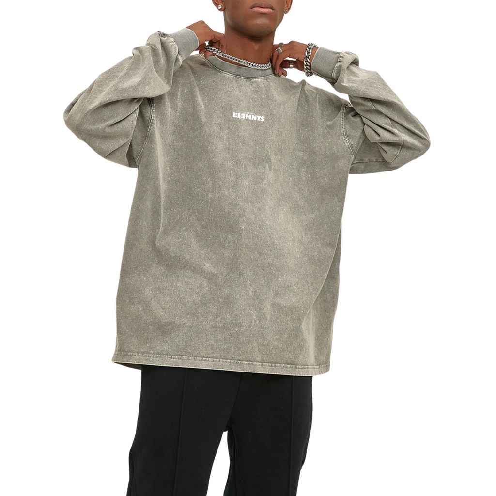 ESSNTIAL ELEMNTS Unisex 250G Acid Wash Oversize LS Unisex Tee - Essntial Elemnts