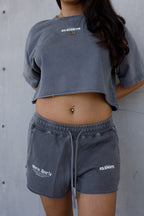 ESSNTIAL ELEMNTS WH Women's 300G Snow Washed Raw Edge Drawstring Shorts - Essntial Elemnts