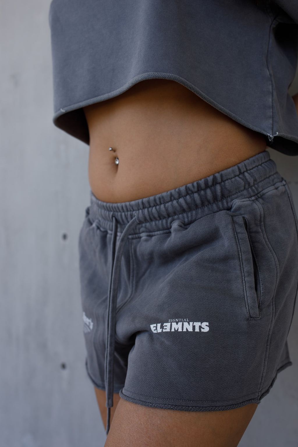 ESSNTIAL ELEMNTS WH Women's 300G Snow Washed Raw Edge Drawstring Shorts - Essntial Elemnts