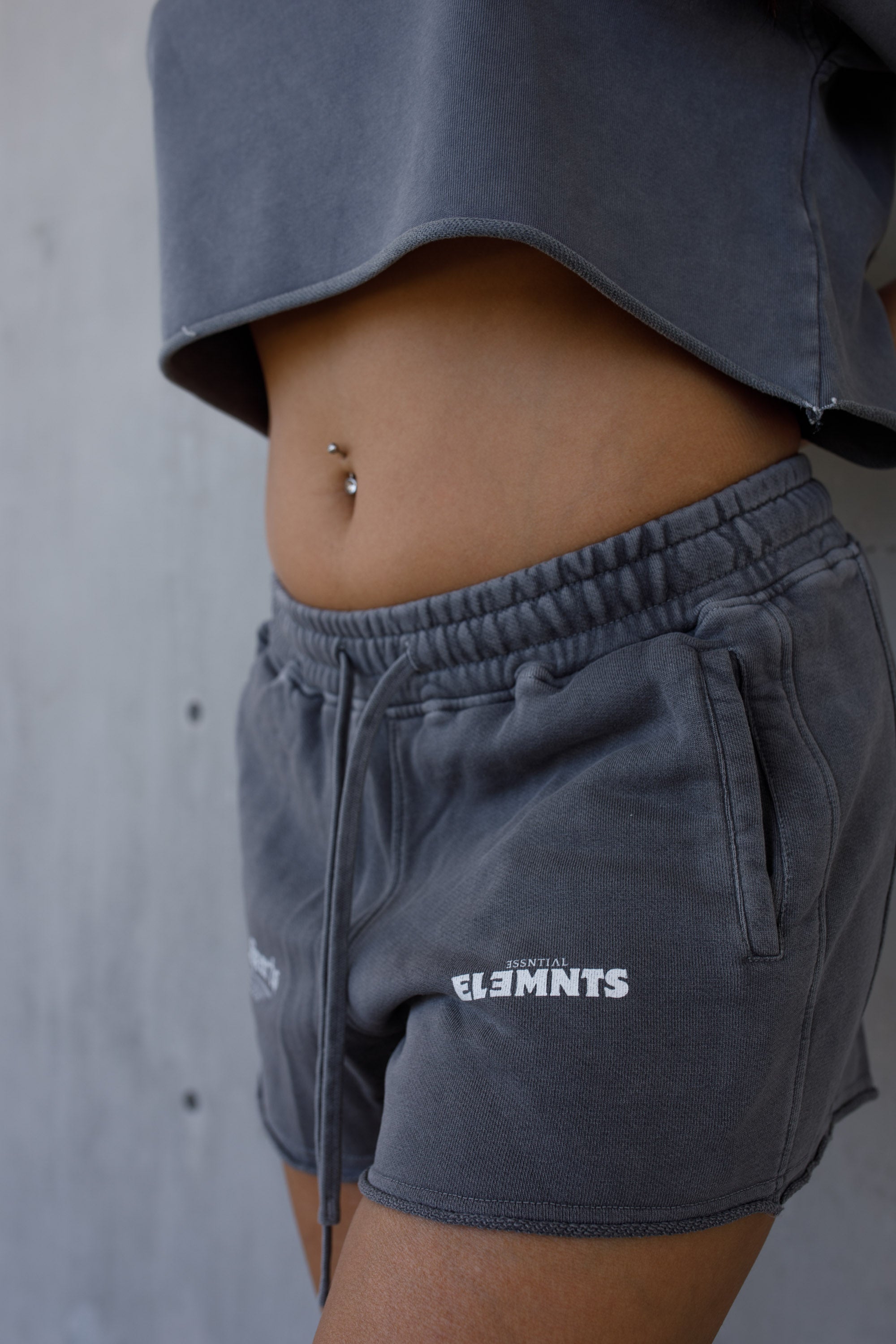 ESSNTIAL ELEMNTS WH Women's 300G Snow Washed Raw Edge Drawstring Shorts - Essntial Elemnts