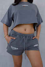 ESSNTIAL ELEMNTS WH Women's 300G Snow Washed Raw Edge Drawstring Shorts - Essntial Elemnts