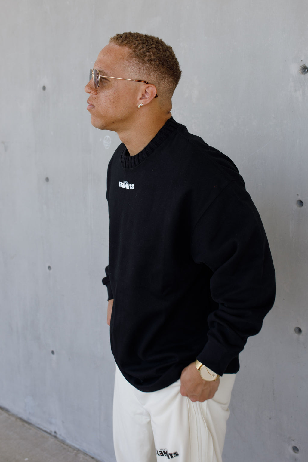 ESSNTIAL ELEMNTS WH 290G Knitted Round Neck Oversize Sweatshirt - Essntial Elemnts
