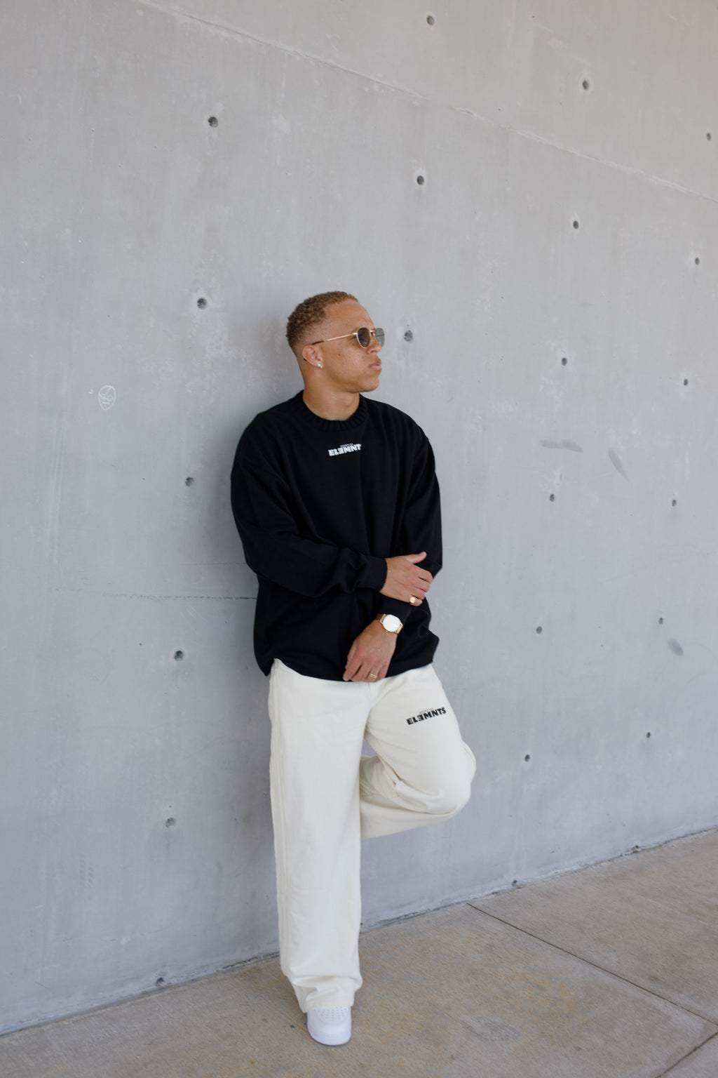ESSNTIAL ELEMNTS WH 290G Knitted Round Neck Oversize Sweatshirt - Essntial Elemnts