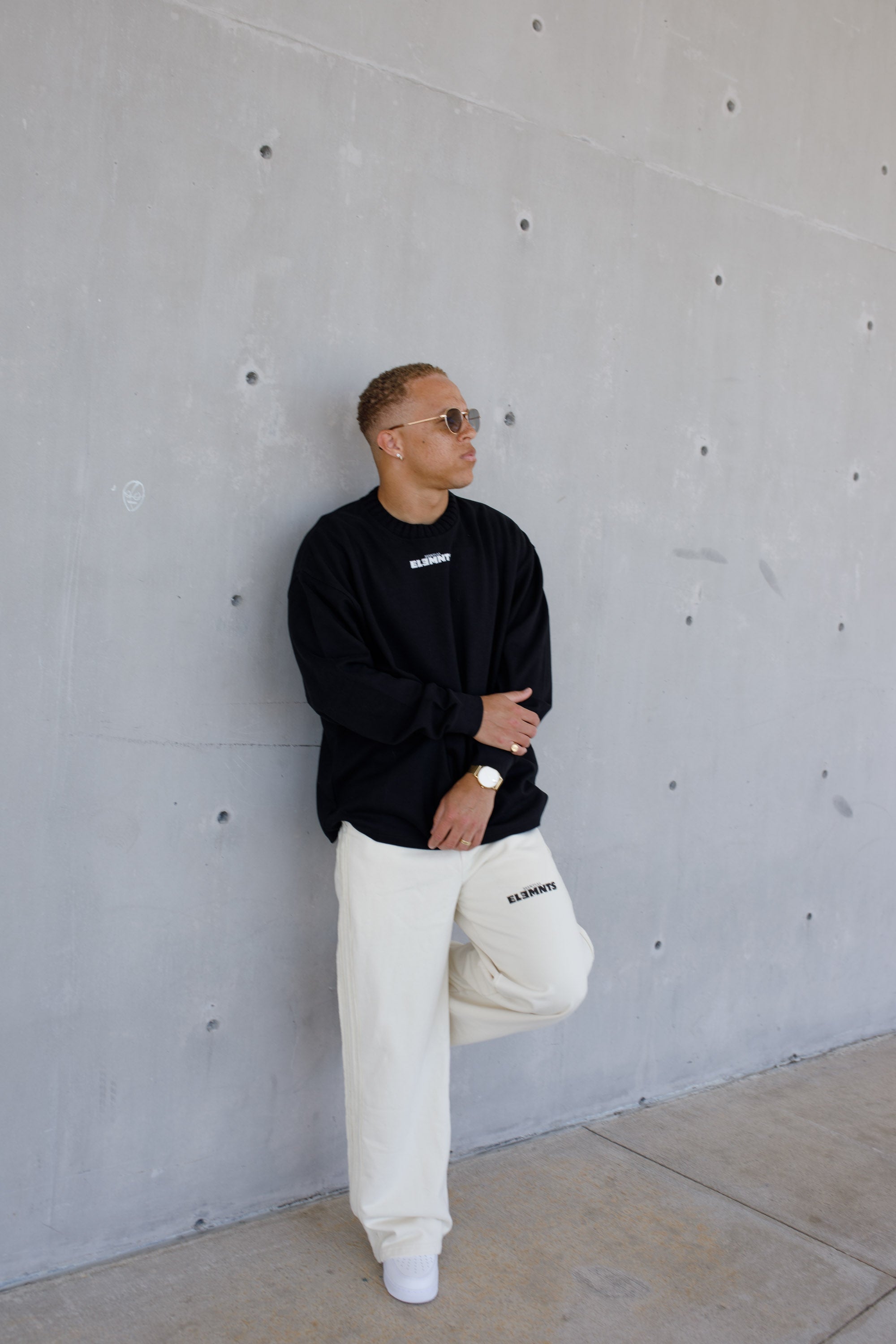 ESSNTIAL ELEMNTS WH 290G Knitted Round Neck Oversize Sweatshirt - Essntial Elemnts