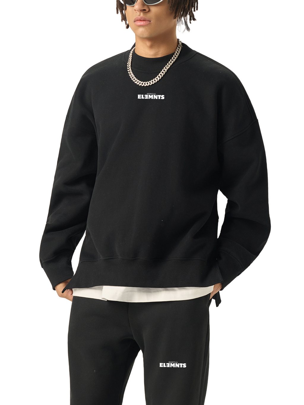 ESSNTIAL ELEMNTS 350G Fleece Side Slit Crewneck Sweatshirt