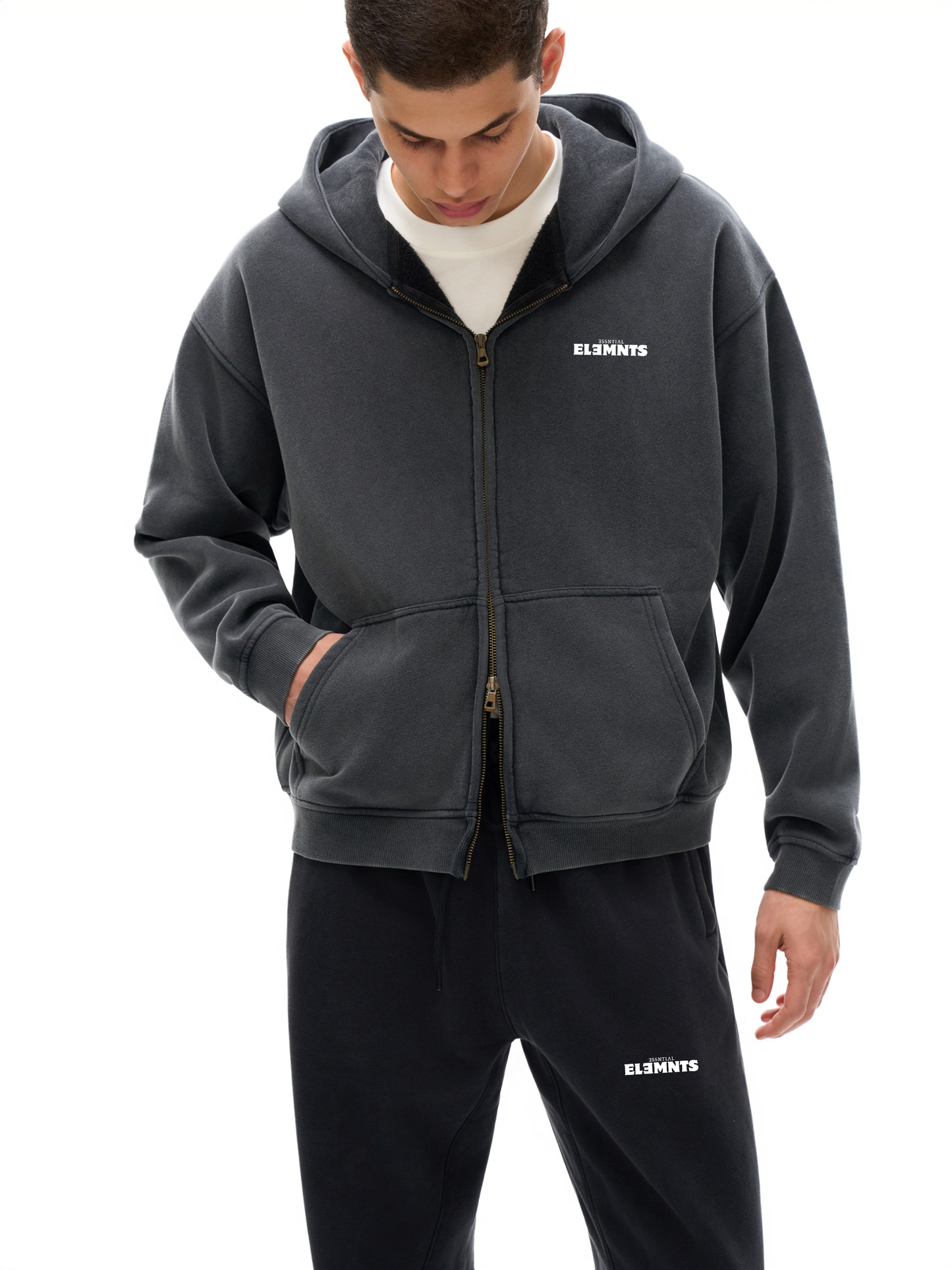 ESSNTIAL ELEMNTS Unisex 355G Zip-Through Boxy Fleece Hoodie - Essntial Elemnts
