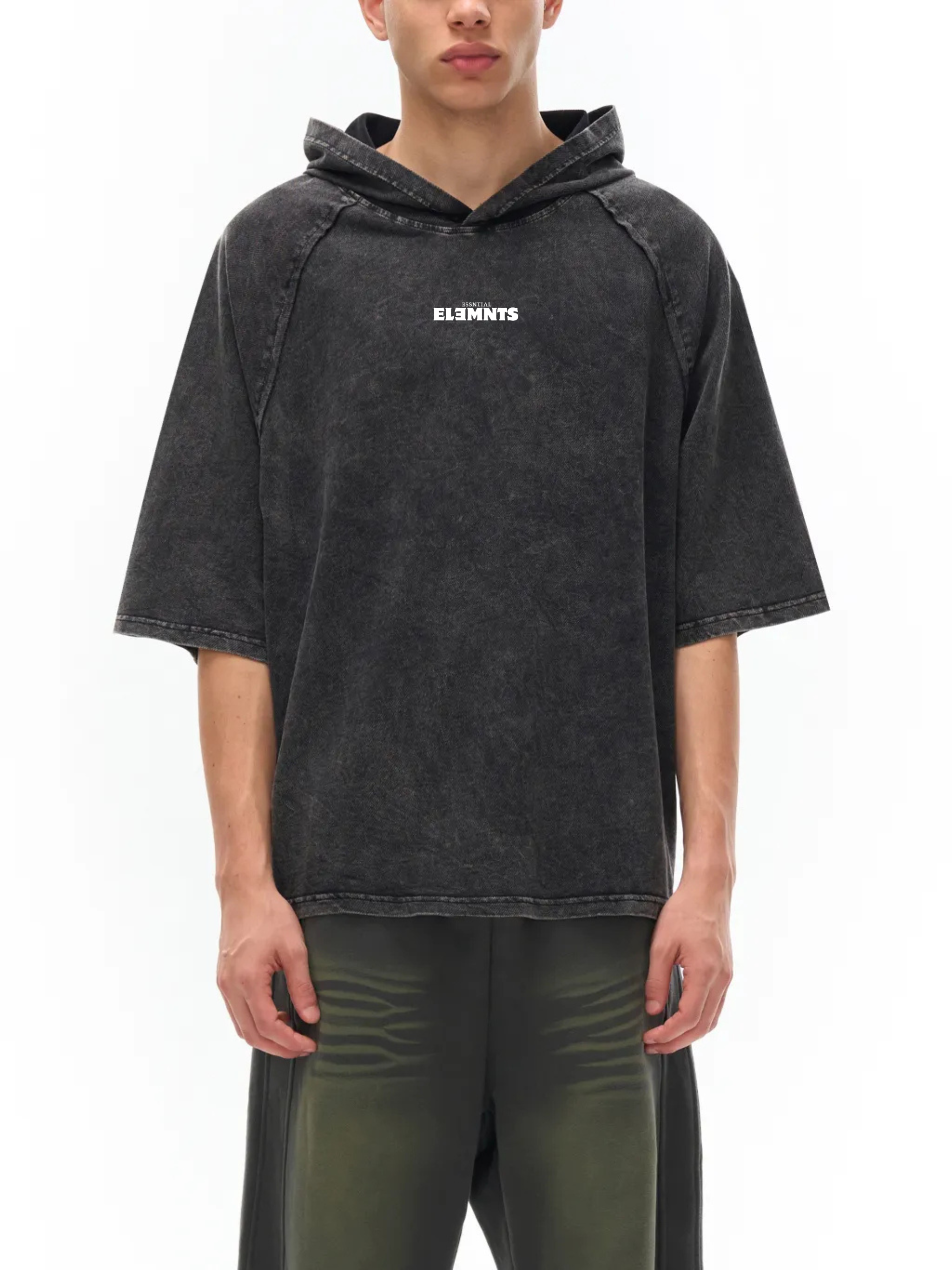 ESSNTIAL ELEMNTS Unisex 240G Snow Washed Hooded Tee - Essntial Elemnts