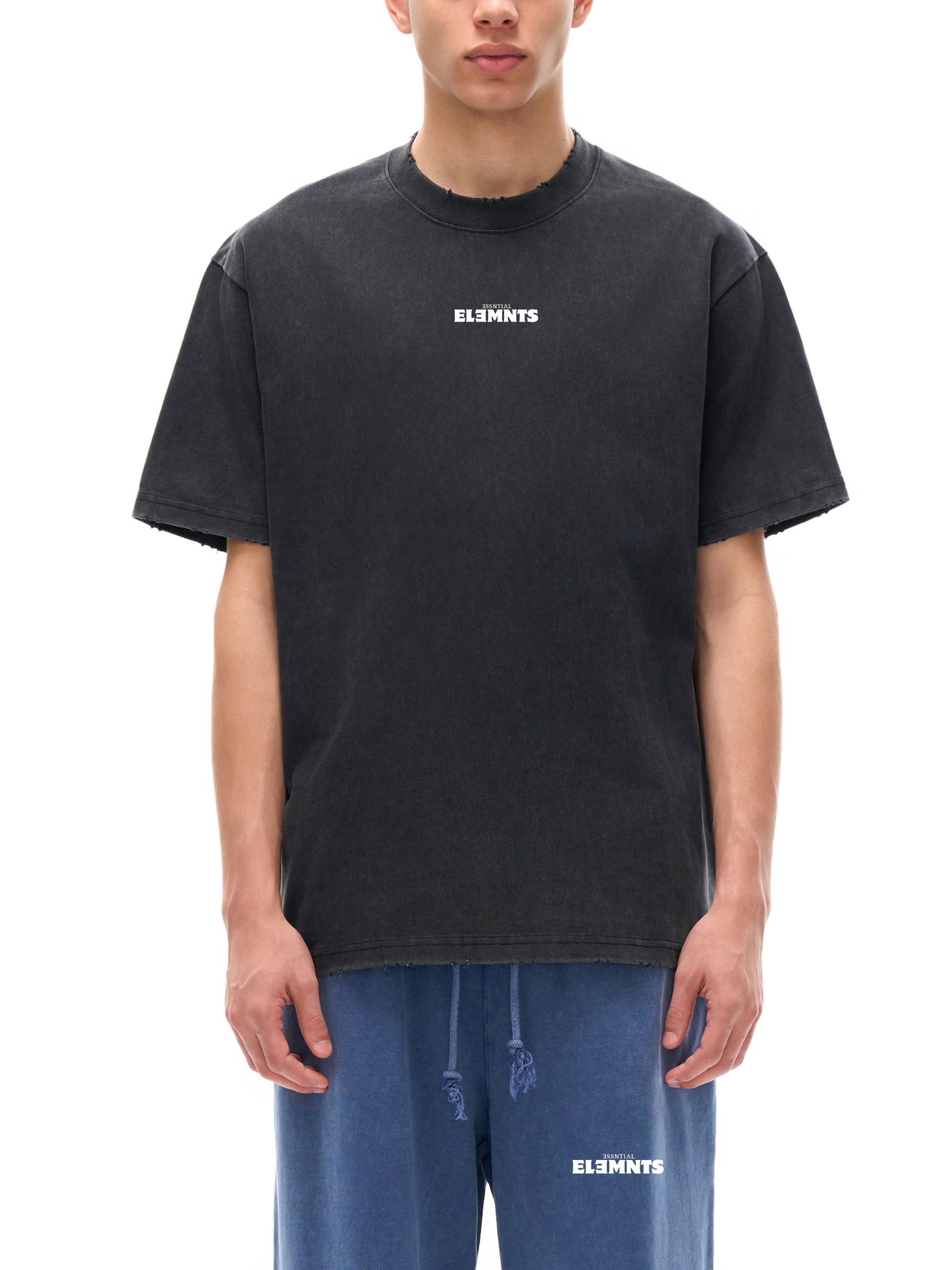 ESSNTIAL ELEMNTS Unisex 430G Heavyweight Vintage-Washed Frayed Tee - Essntial Elemnts