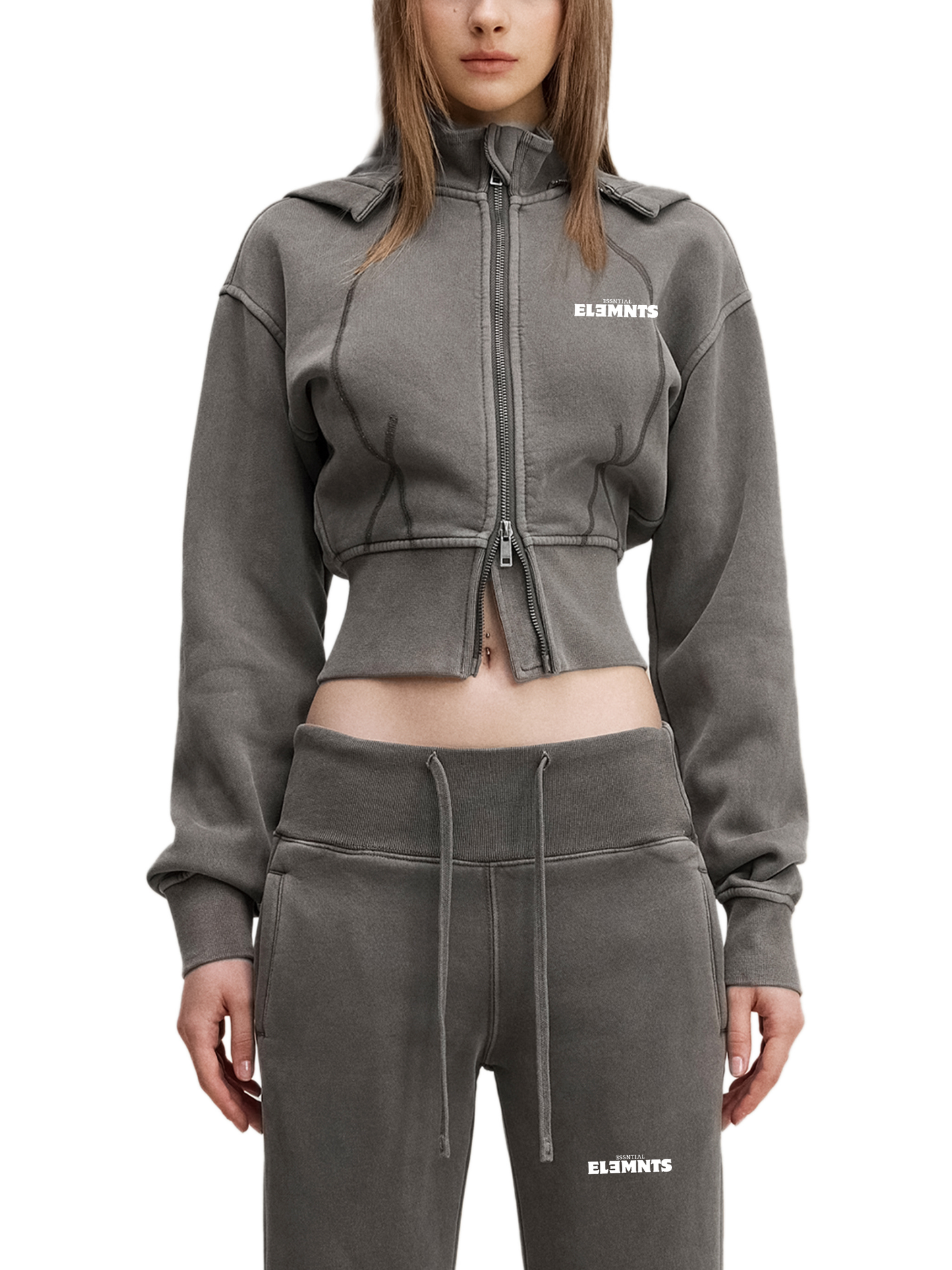 ESSNTIAL ELEMNTS Women's 400G Vintage Washed Cropped Fleece Hoodie