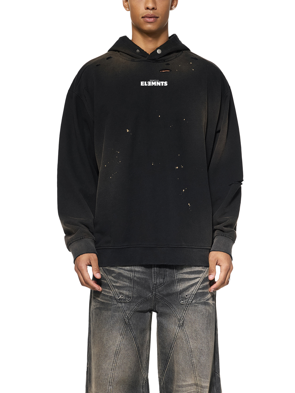 ESSNTIAL ELEMNTS Unisex 465G Sun-Fade Frayed Fleece Hoodie - Essntial Elemnts