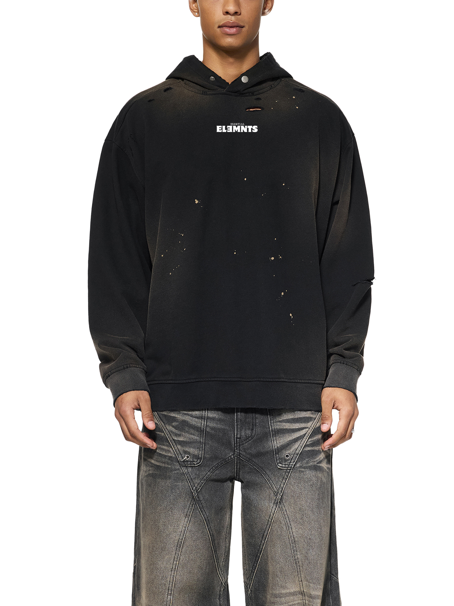 ESSNTIAL ELEMNTS Unisex 465G Sun-Fade Frayed Fleece Hoodie - Essntial Elemnts