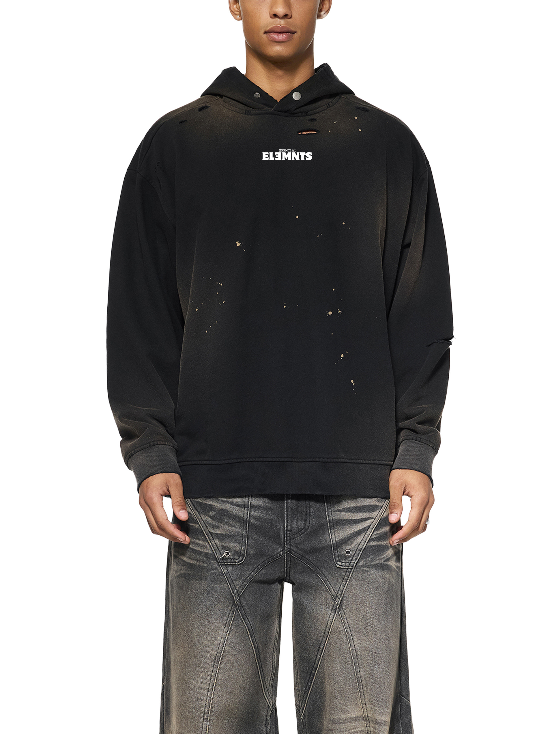 ESSNTIAL ELEMNTS Unisex 465G Sun-Fade Frayed Fleece Hoodie - Essntial Elemnts