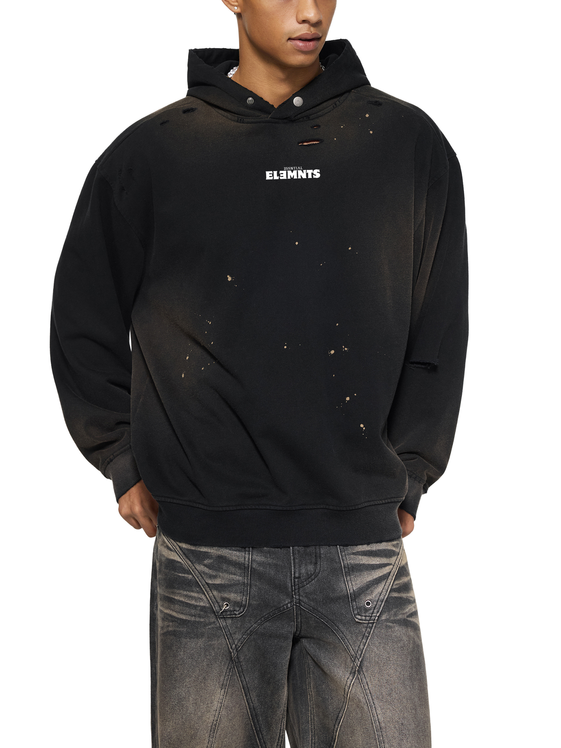 ESSNTIAL ELEMNTS Unisex 465G Sun-Fade Frayed Fleece Hoodie - Essntial Elemnts