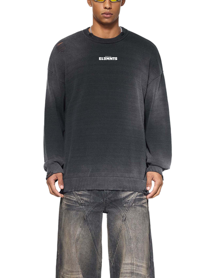 ESSNTIAL ELEMNTS Unisex 425G Sun Fade Distressed Ripped Crewneck sweater - Essntial Elemnts