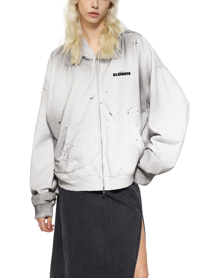 ESSNTIAL ELEMNTS Unisex 404G Sun-Fade Frayed Raw-Edge Fleece Zip Hoodie - Essntial Elemnts