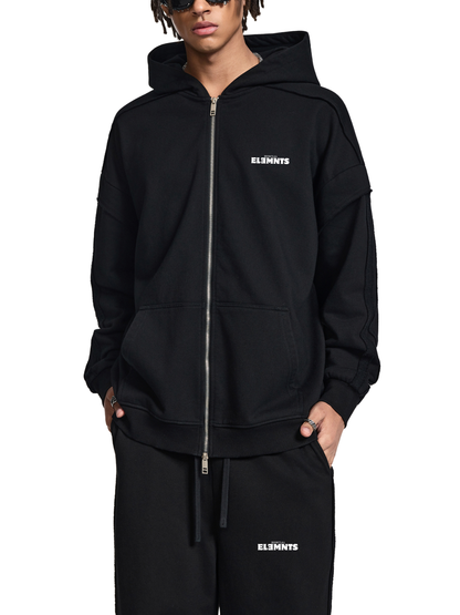 ESSNTIAL ELEMNTS Unisex 450G Contrast Tape Raw Edge Double Layered Zip Hoodie