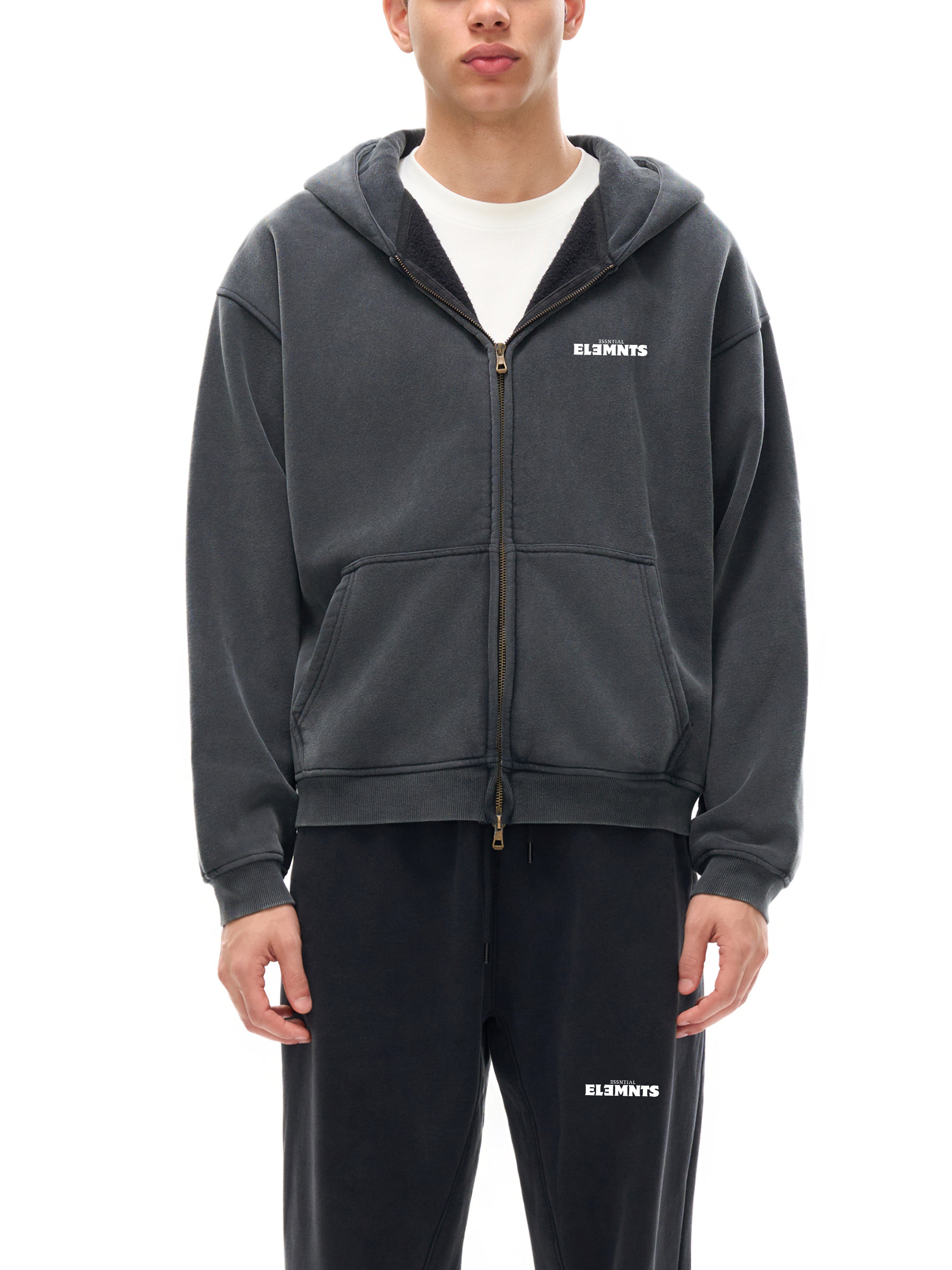 ESSNTIAL ELEMNTS Unisex 355G Zip-Through Boxy Fleece Hoodie - Essntial Elemnts