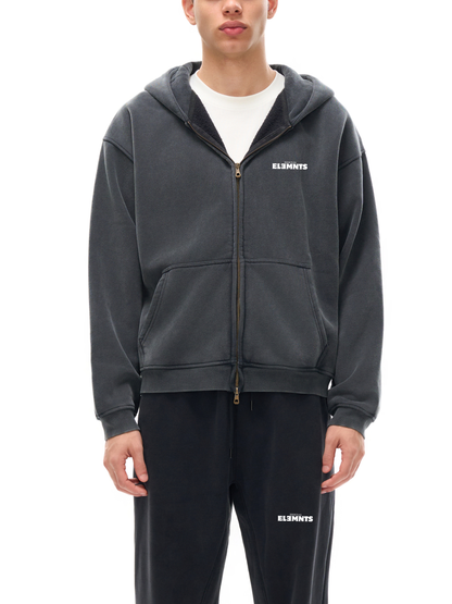 ESSNTIAL ELEMNTS Unisex 355G Zip-Through Boxy Fleece Hoodie - Essntial Elemnts