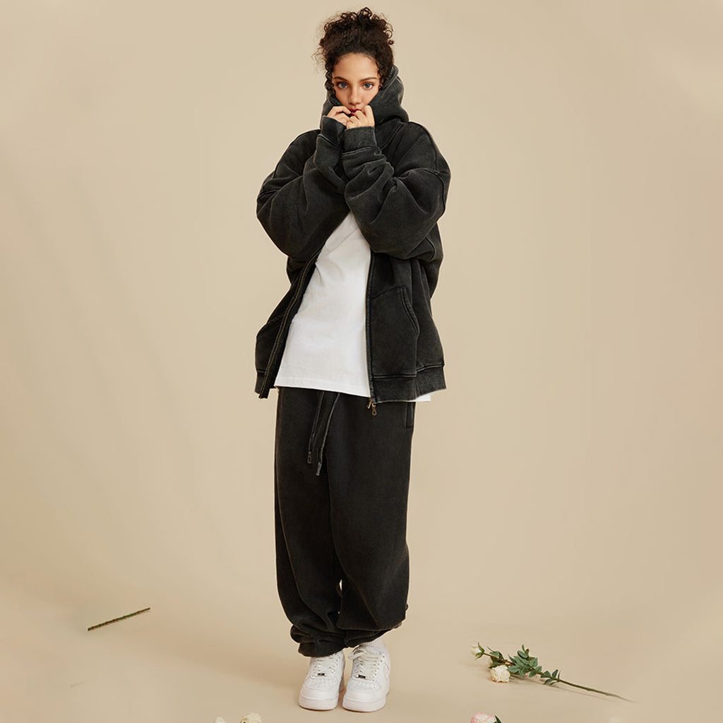 ESSNTIAL ELEMNTS Unisex 360G Snow Washed Zipped Hoodie - Essntial Elemnts