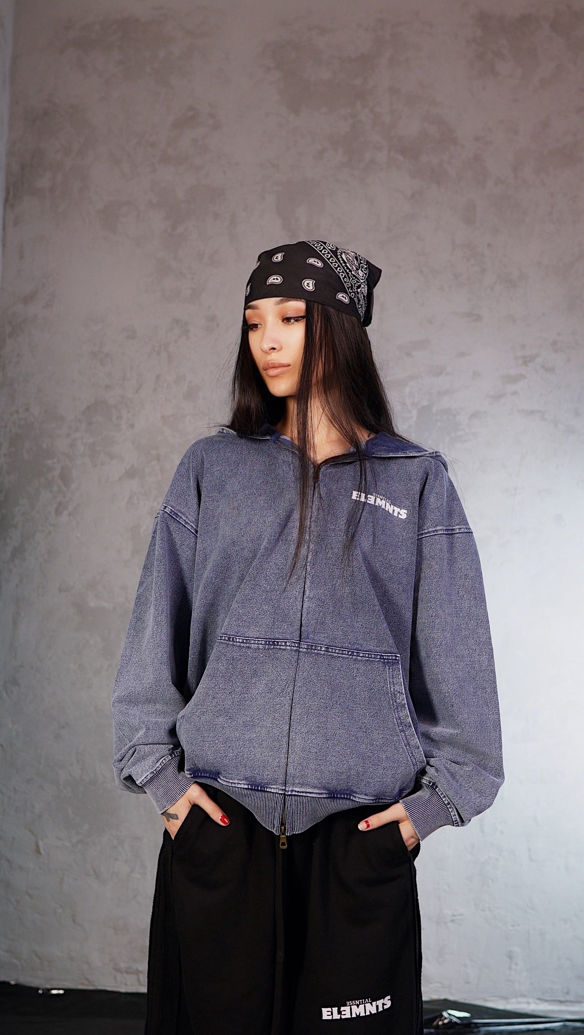 ESSNTIAL ELEMNTS WH Unisex 380G Snow Wash Oversized Zip-Up Hoodie - Essntial Elemnts