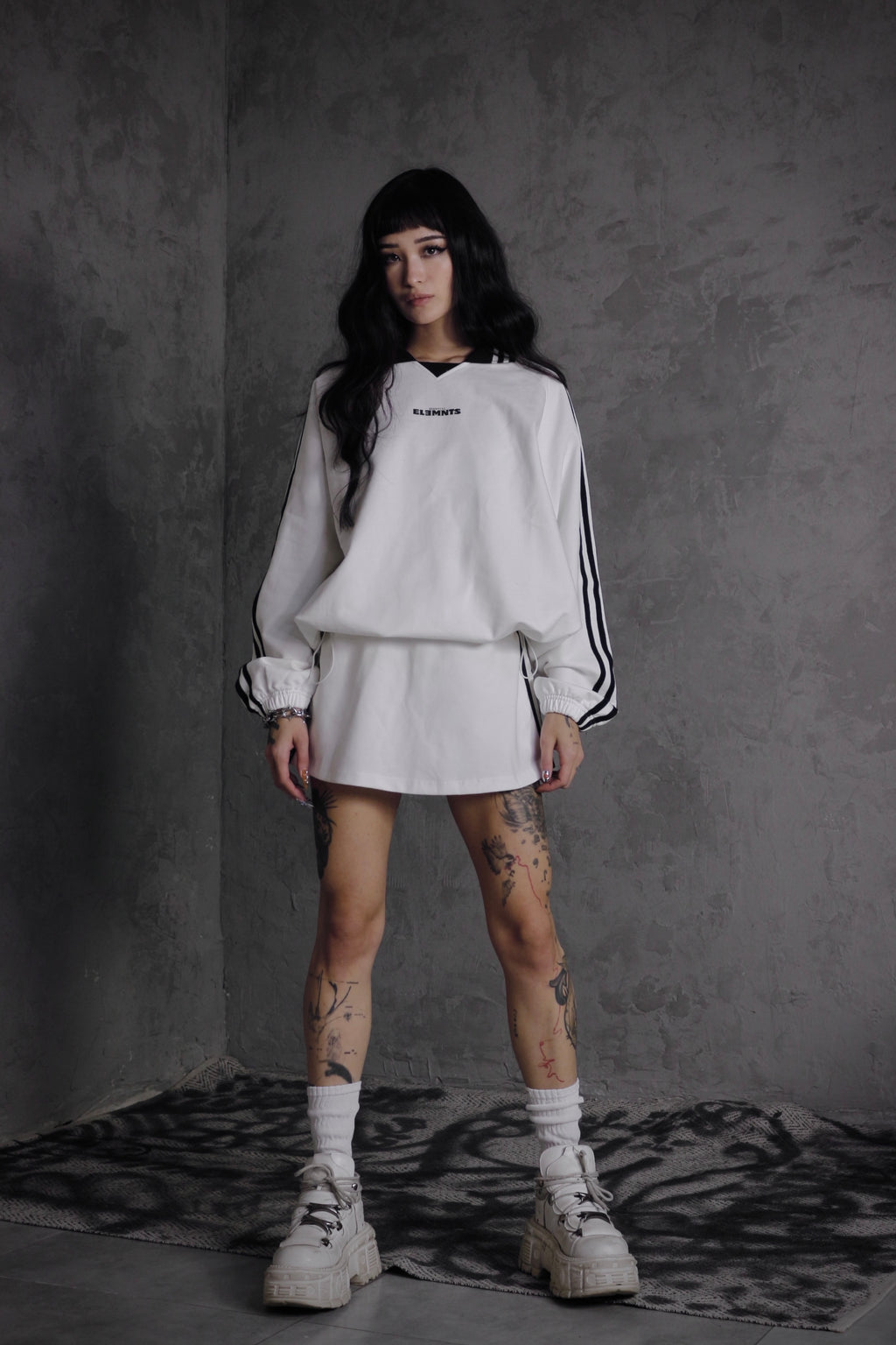 ESSNTIAL ELEMNTS OTS. Unisex 380G Contrast-Striped Lapel Collar Sweatshirt - Essntial Elemnts