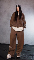 ESSNTIAL ELEMNTS WH Unisex 420G Snow Washed Tape Raw Edge Zip Hoodie - Essntial Elemnts