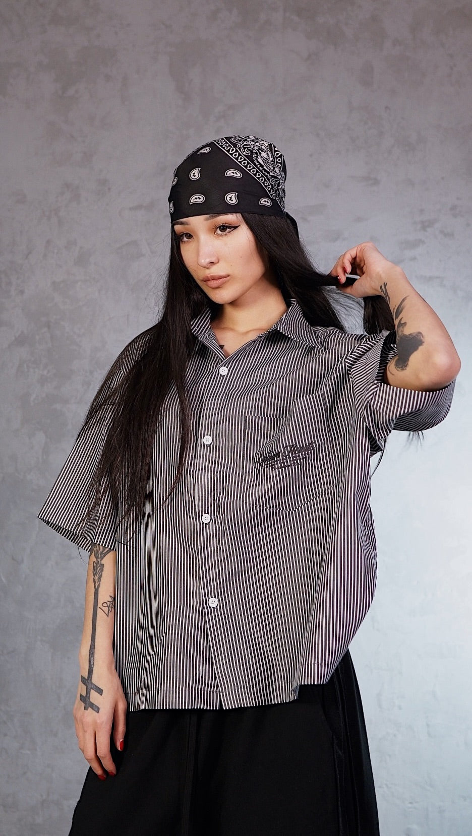 ESSNTIAL ELEMNTS WH Unisex Oversized Vertical Stripe Boxy Shirt - Essntial Elemnts