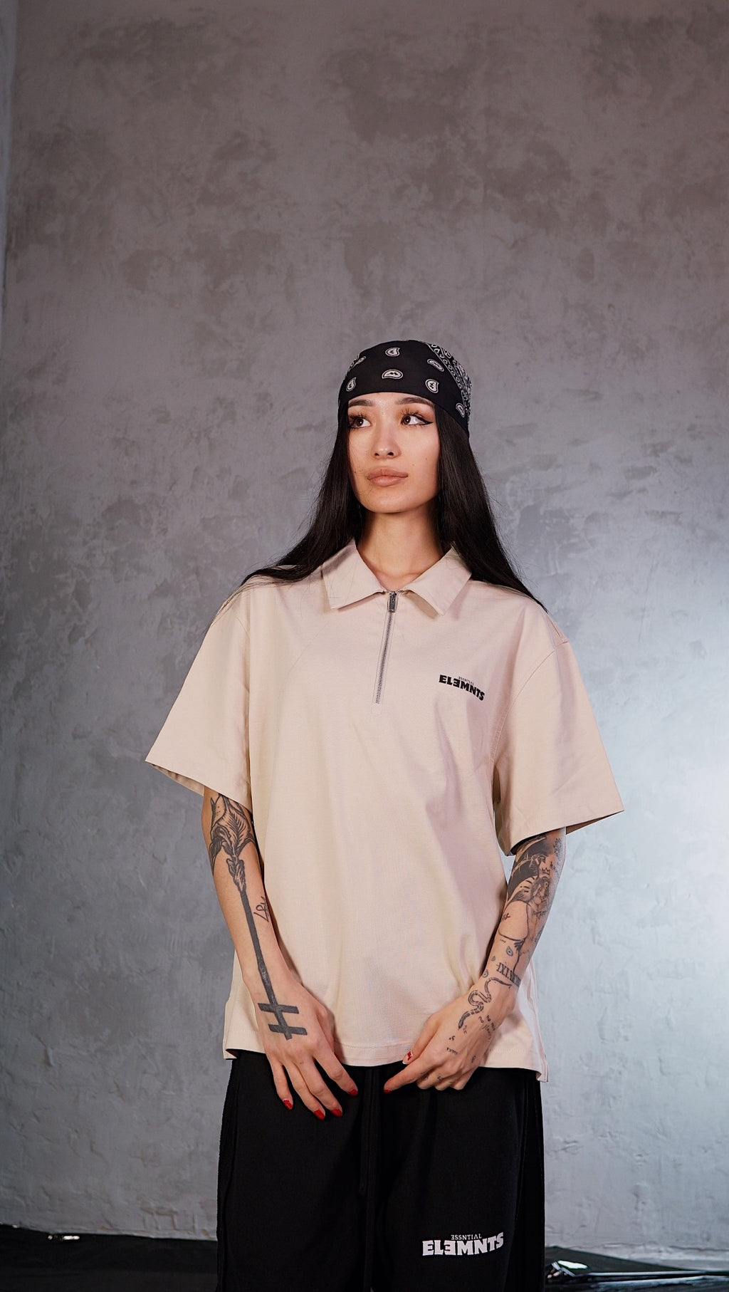 ESSNTIAL ELEMNTS WH 250G Half-Zip Cotton Polo Shirt - Essntial Elemnts
