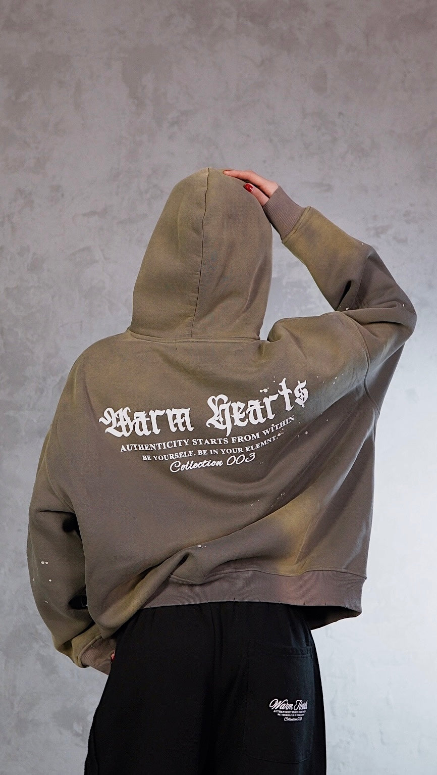 ESSNTIAL ELEMNTS WH Unisex 360G Vintage Washed Frayed Fleece Hoodie - Essntial Elemnts