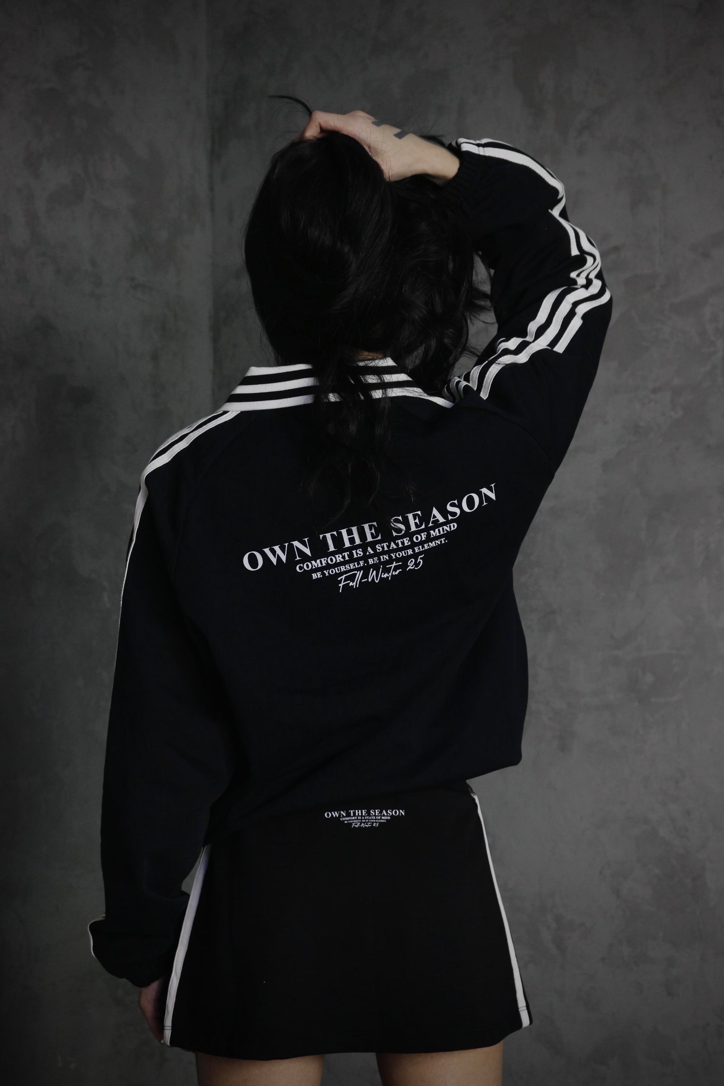 ESSNTIAL ELEMNTS OTS. Unisex 380G Contrast Striped Lapel Collar Sweatshirt