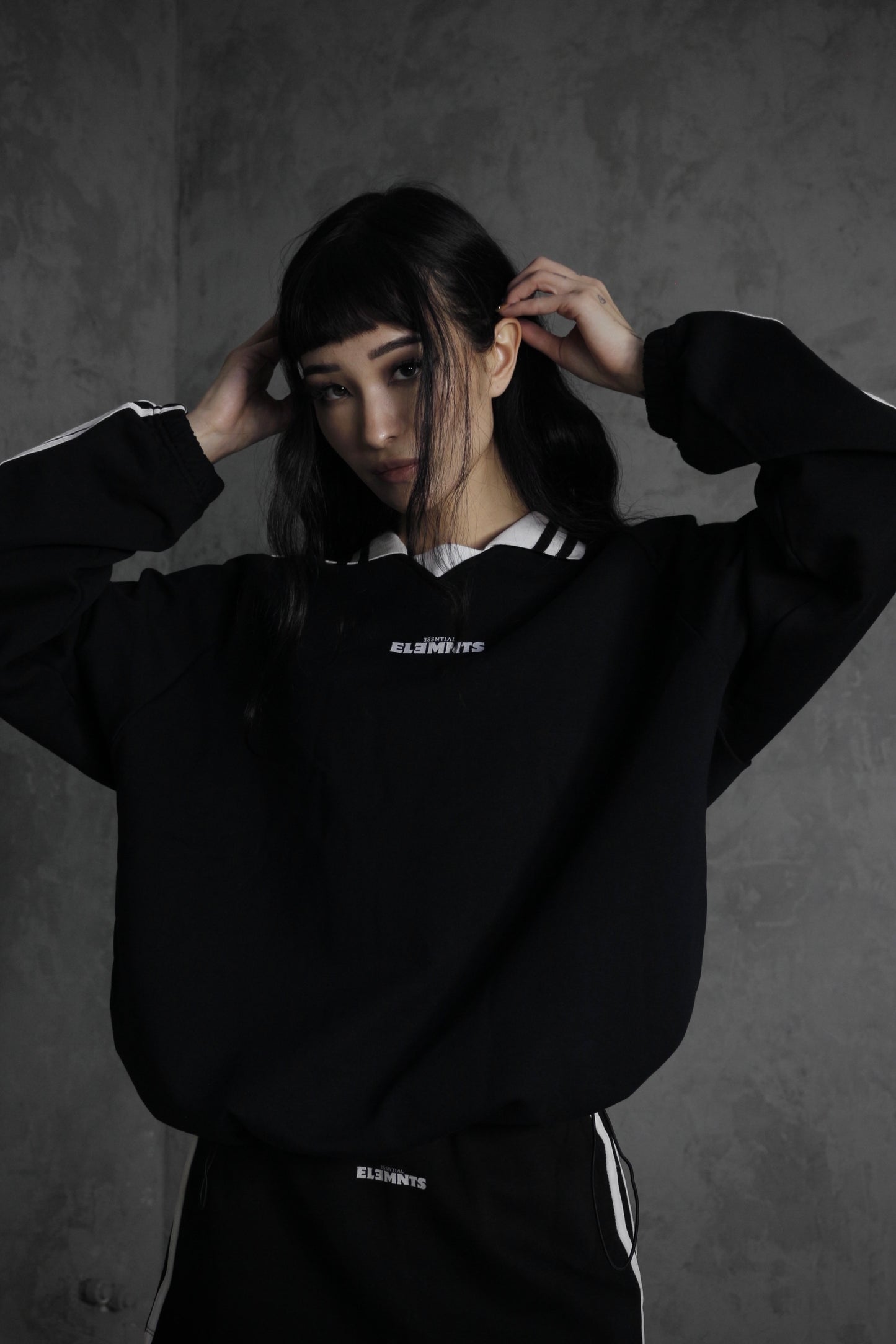 ESSNTIAL ELEMNTS OTS. Unisex 380G Contrast Striped Lapel Collar Sweatshirt