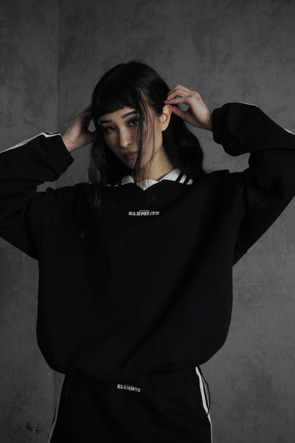 ESSNTIAL ELEMNTS OTS. Unisex 380G Contrast Striped Lapel Collar Sweatshirt