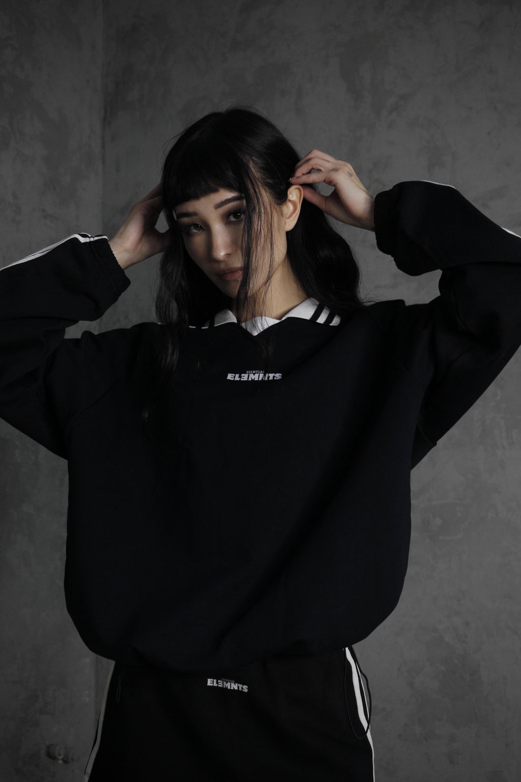 ESSNTIAL ELEMNTS OTS. Unisex 380G Contrast-Striped Lapel Collar Sweatshirt - Essntial Elemnts