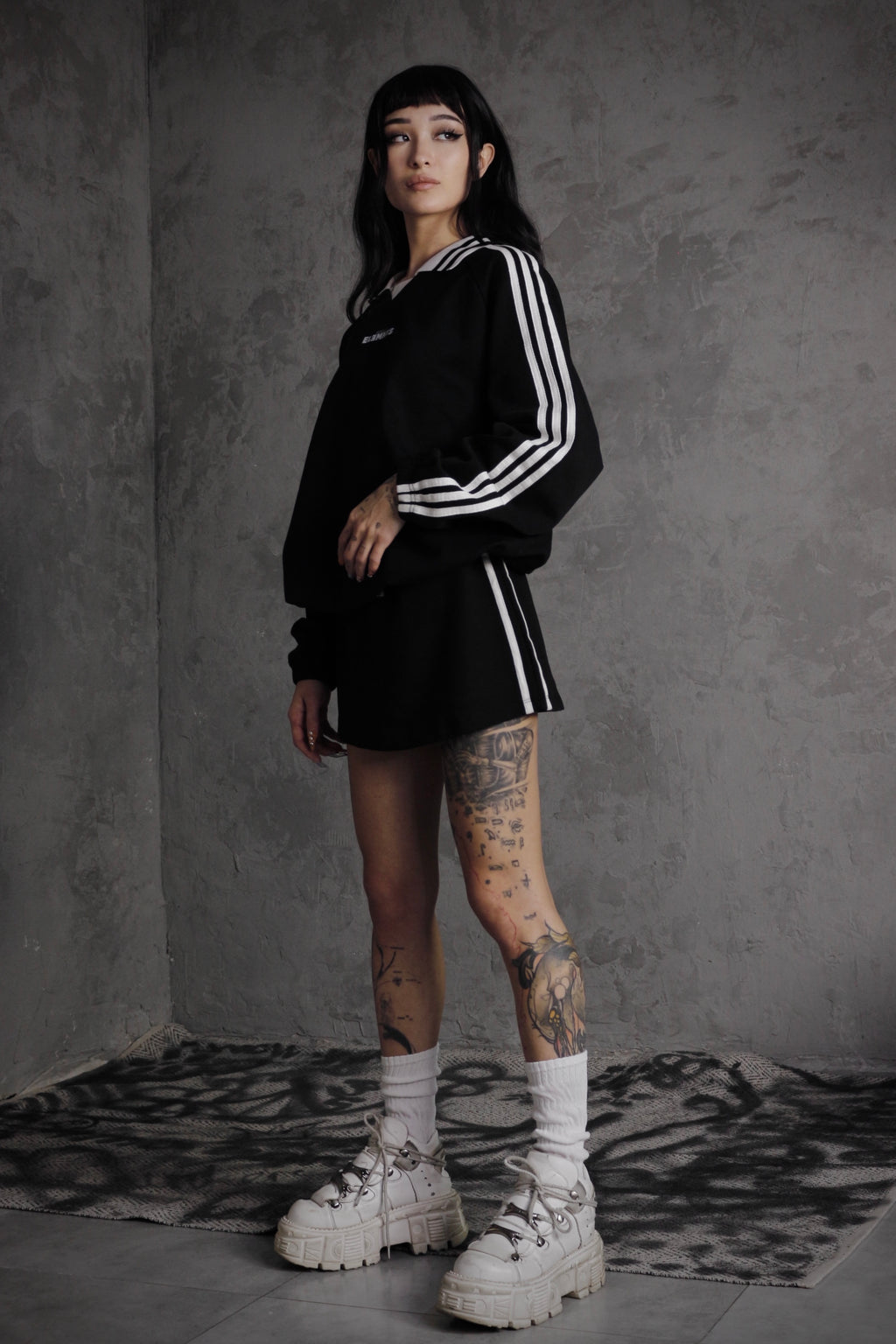 ESSNTIAL ELEMNTS OTS. Unisex 380G Contrast-Striped Lapel Collar Sweatshirt - Essntial Elemnts