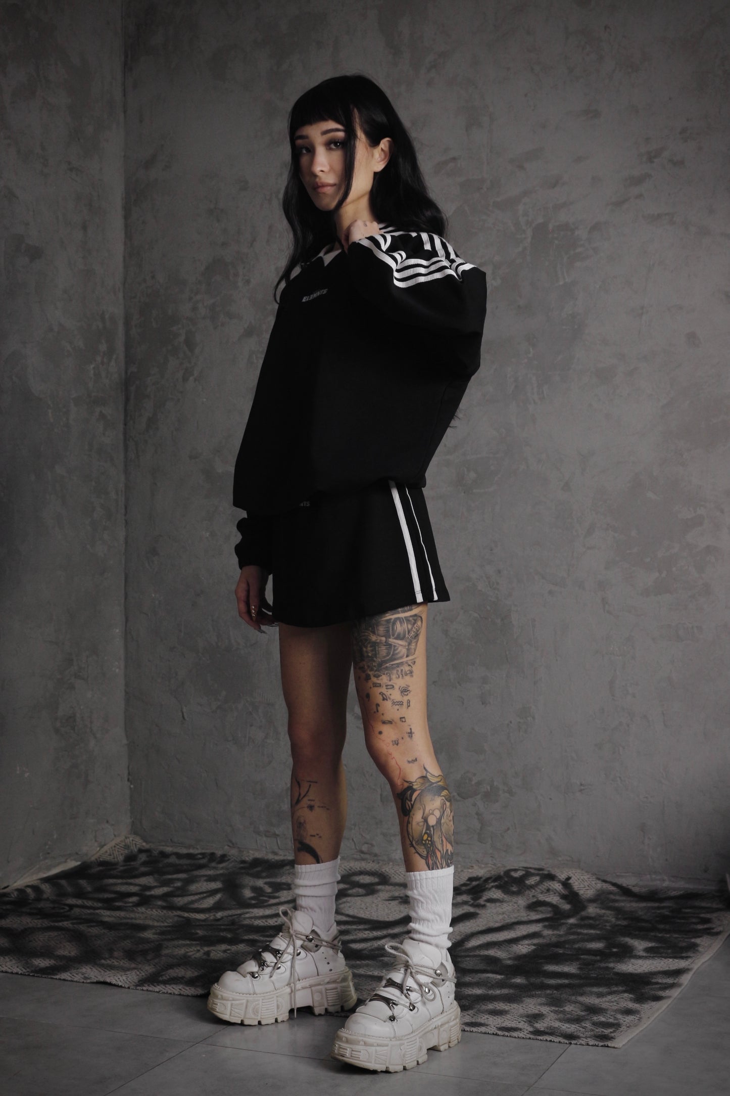 ESSNTIAL ELEMNTS OTS. Unisex 380G Contrast Striped Lapel Collar Sweatshirt