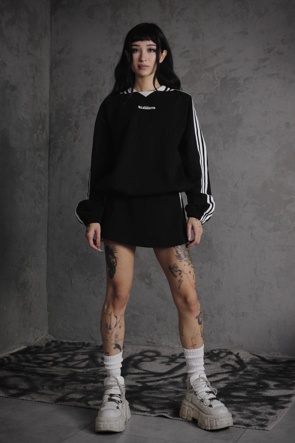 ESSNTIAL ELEMNTS OTS. Unisex 380G Contrast-Striped Lapel Collar Sweatshirt - Essntial Elemnts