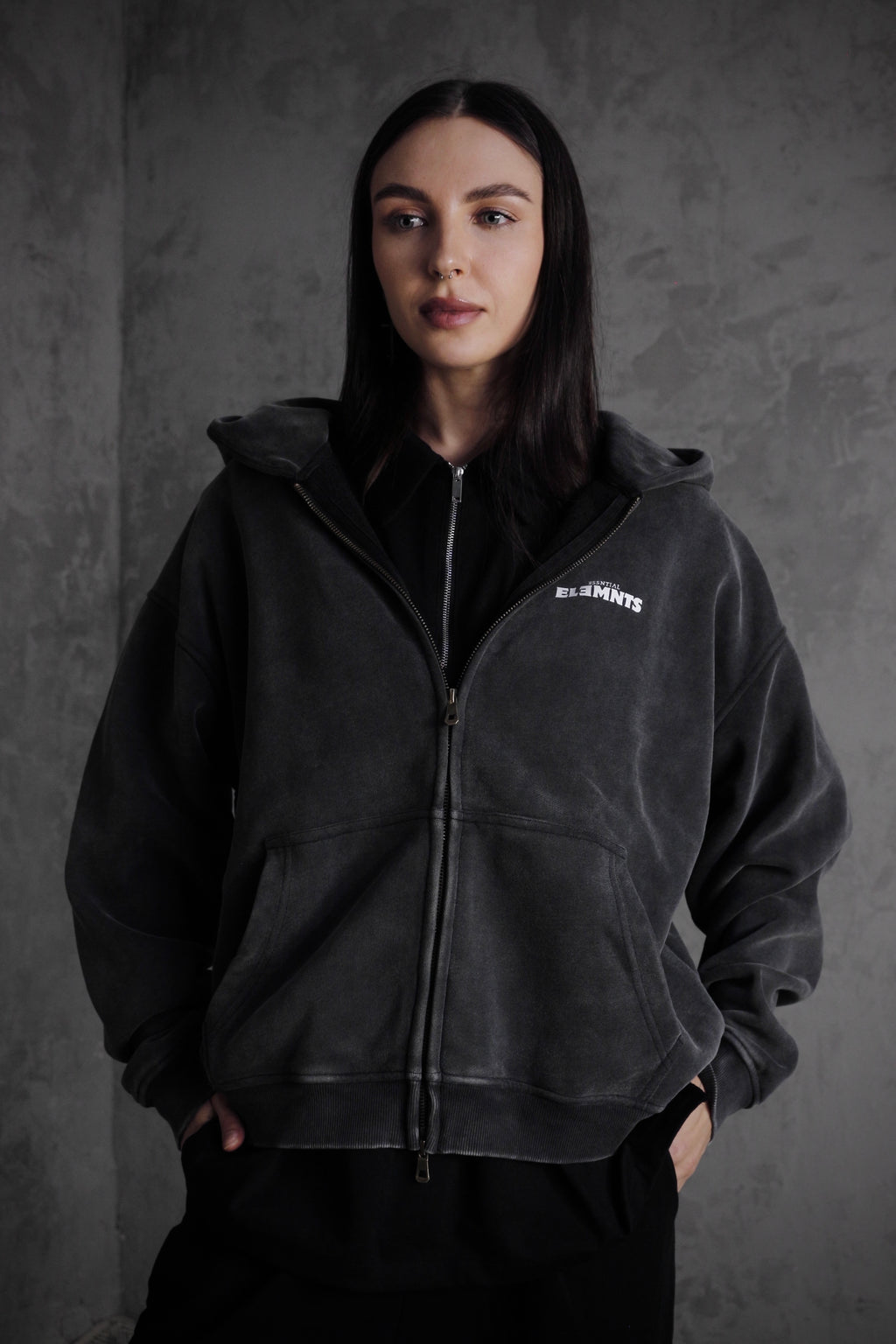 ESSNTIAL ELEMNTS OTS. Unisex 355G Zip Through Boxy Fleece Hoodie - Essntial Elemnts