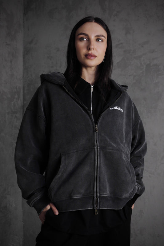 ESSNTIAL ELEMNTS OTS. Unisex 355G Zip-Through Boxy Fleece Hoodie