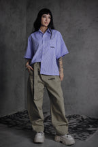 ESSNTIAL ELEMNTS OTS. Unisex 100G Oversized Vertical-Stripe Boxy Shirt - Essntial Elemnts