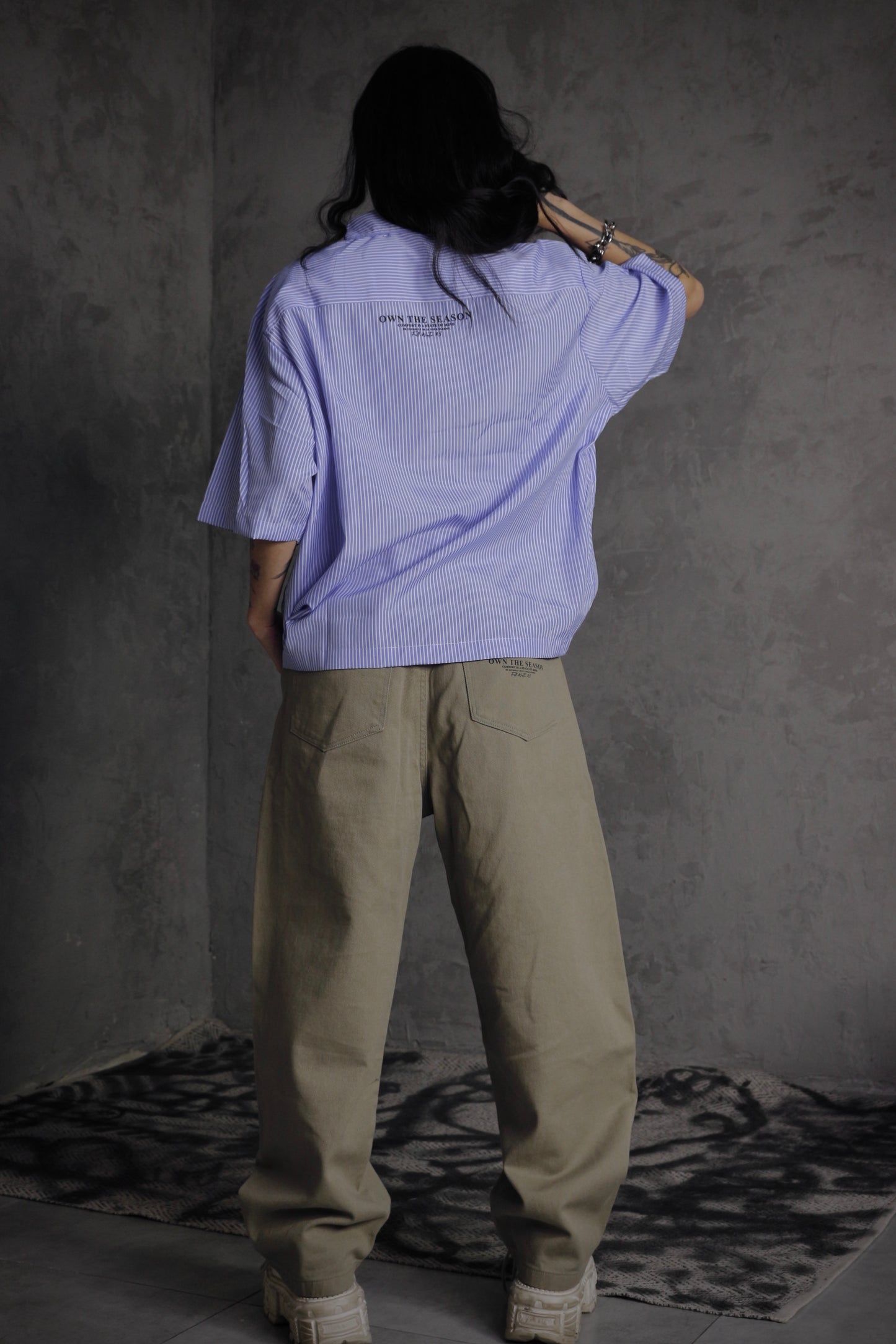 ESSNTIAL ELEMNTS OTS. Unisex 100G Oversized Vertical Stripe Boxy Shirt