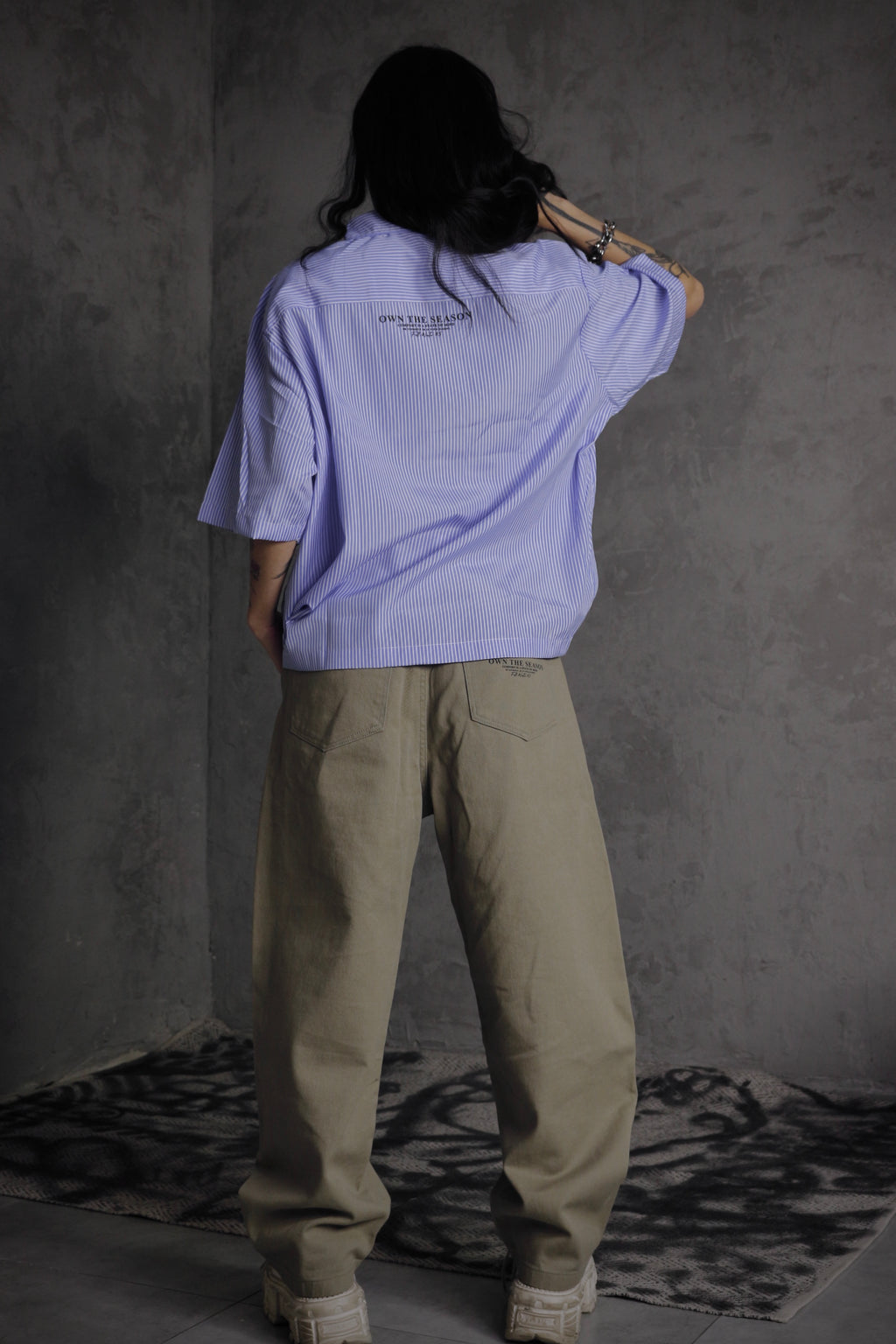 ESSNTIAL ELEMNTS OTS. Unisex 100G Oversized Vertical-Stripe Boxy Shirt - Essntial Elemnts
