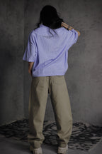 ESSNTIAL ELEMNTS OTS. Unisex 100G Oversized Vertical-Stripe Boxy Shirt - Essntial Elemnts