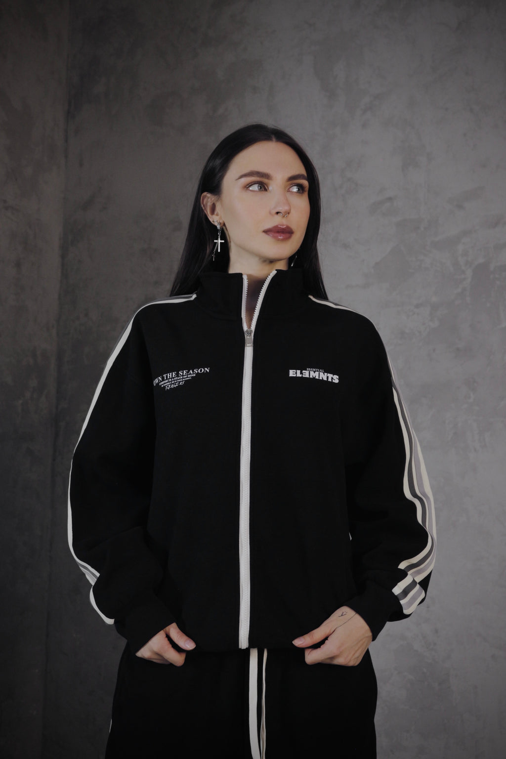 ESSNTIAL ELEMNTS OTS. Unisex 340G Contrast Side-Stripe Stand-Collar Jacket - Essntial Elemnts