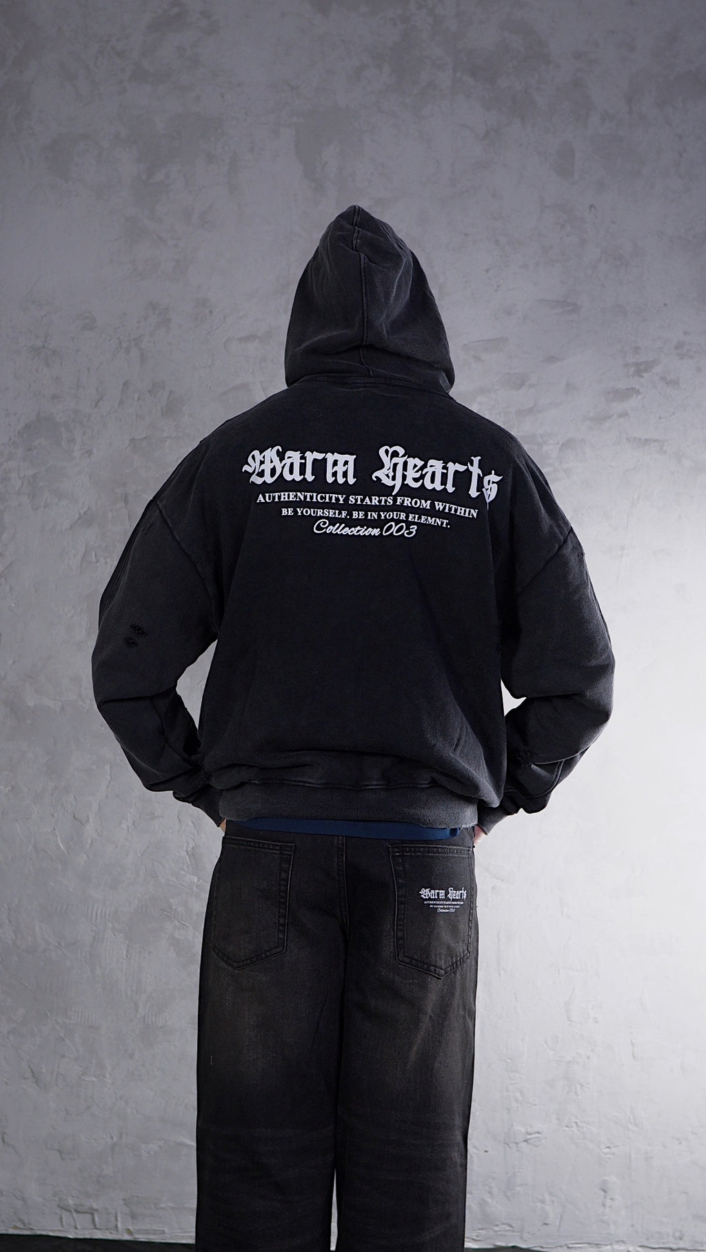 ESSNTIAL ELEMNTS WH Unisex 420G Snow Washed Distressed Panel Pocket Hoodie - Essntial Elemnts