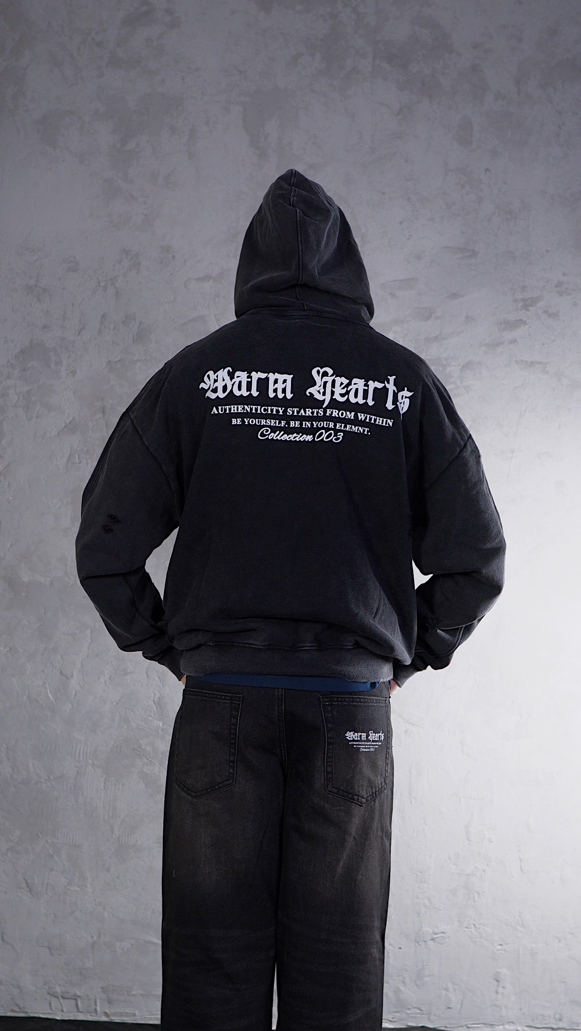 ESSNTIAL ELEMNTS WH Unisex 420G Snow Washed Distressed Panel Pocket Hoodie - Essntial Elemnts