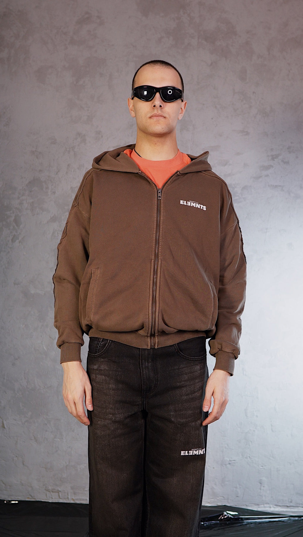 ESSNTIAL ELEMNTS WH Unisex 420G Snow Washed Tape Raw Edge Zip Hoodie - Essntial Elemnts