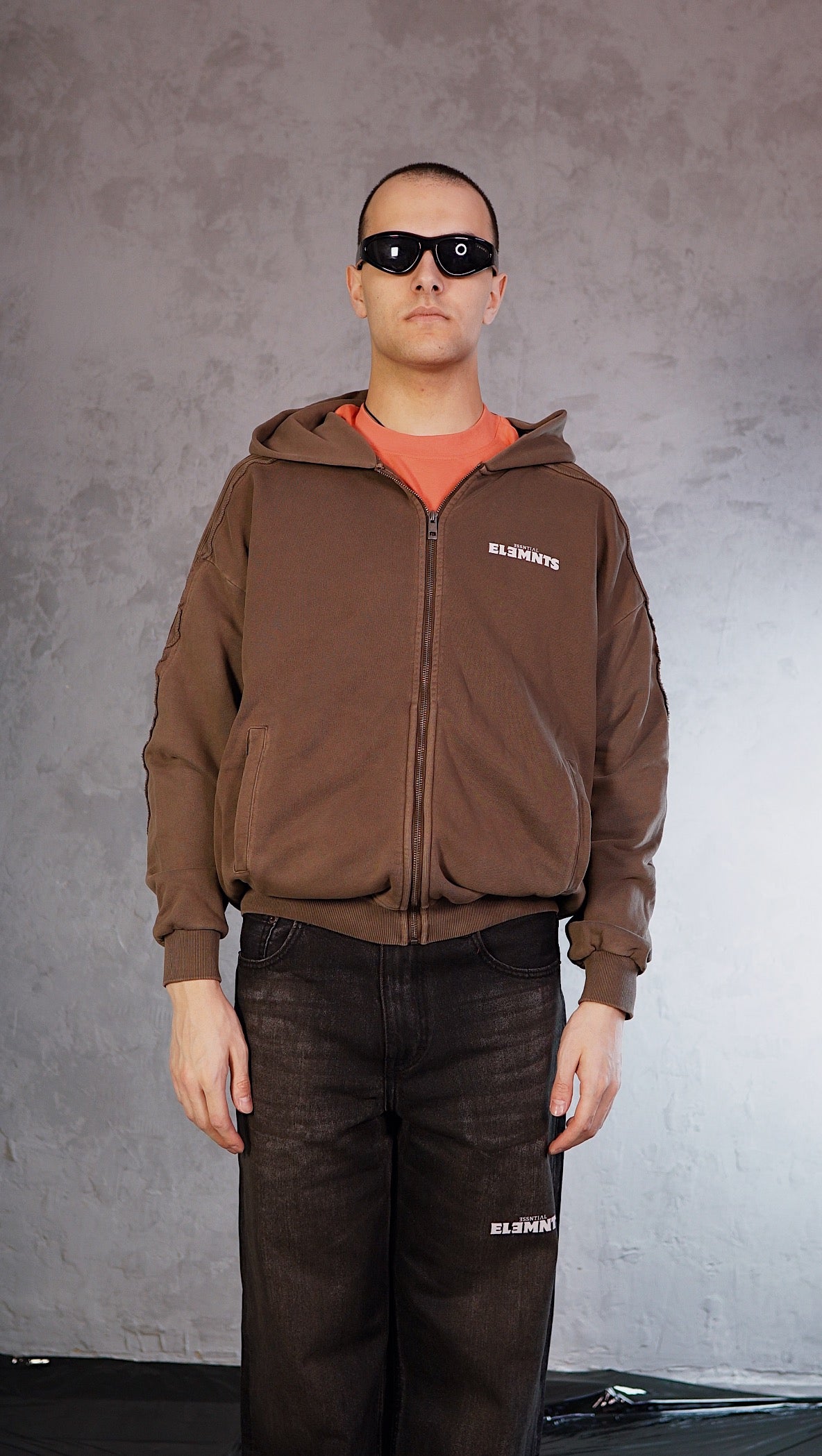 ESSNTIAL ELEMNTS WH Unisex 420G Snow Washed Tape Raw Edge Zip Hoodie - Essntial Elemnts