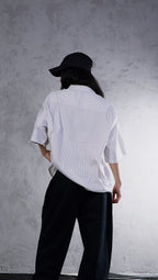 ESSNTIAL ELEMNTS WH Unisex Oversized Vertical Stripe Boxy Shirt - Essntial Elemnts