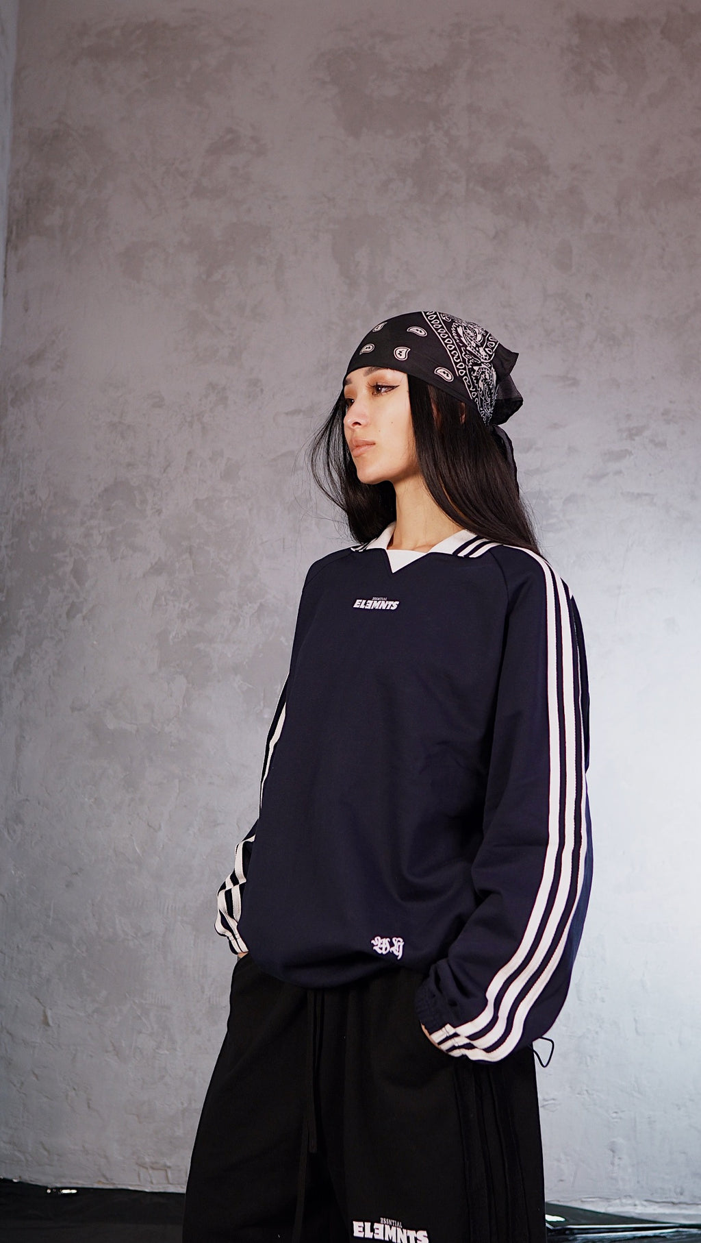 ESSNTIAL ELEMNTS WH 380G Striped Lapel Collar Sweatshirt - Essntial Elemnts